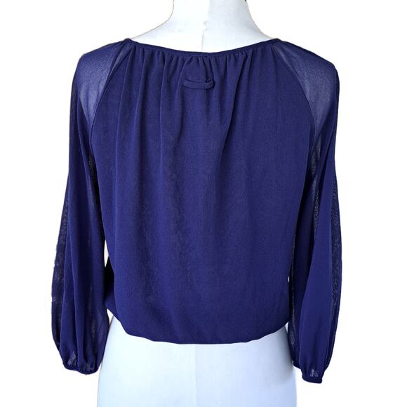 Vintage y2k Jean Paul Gaultier SOLIEL Blue Nylon Mesh Crop Peasant Top Small - Picture 2 of 7